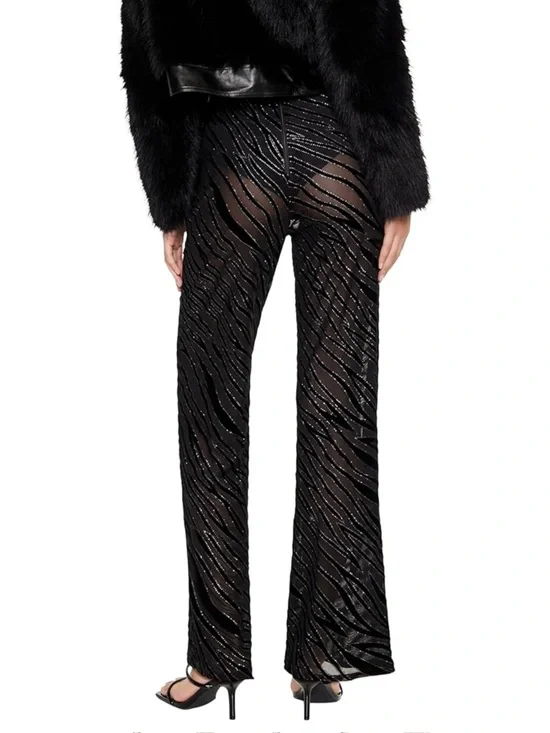 Forever 21 Women's Sheer Sequin Zebra Flare Pants glitter XS Night out sexy - Picture 4 of 5